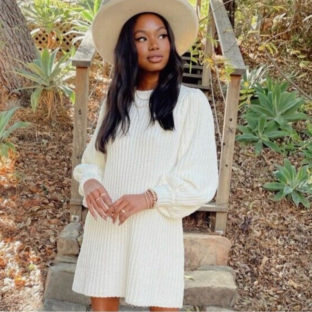 Show me your mumu dixon sweater dress cream chenille knit Small NEW
